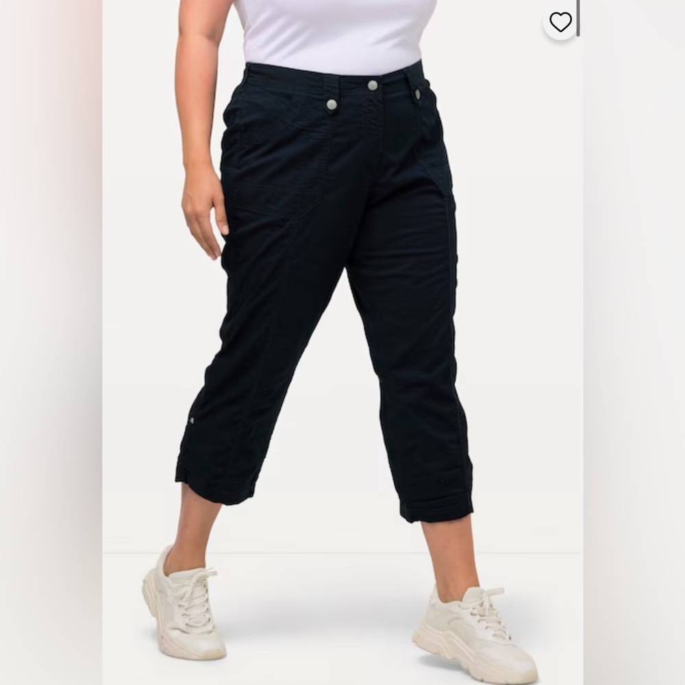 NEW ULLA POPKEN Blue Navy Roll-Tab Hem Stretch Cargo Pants Size 26